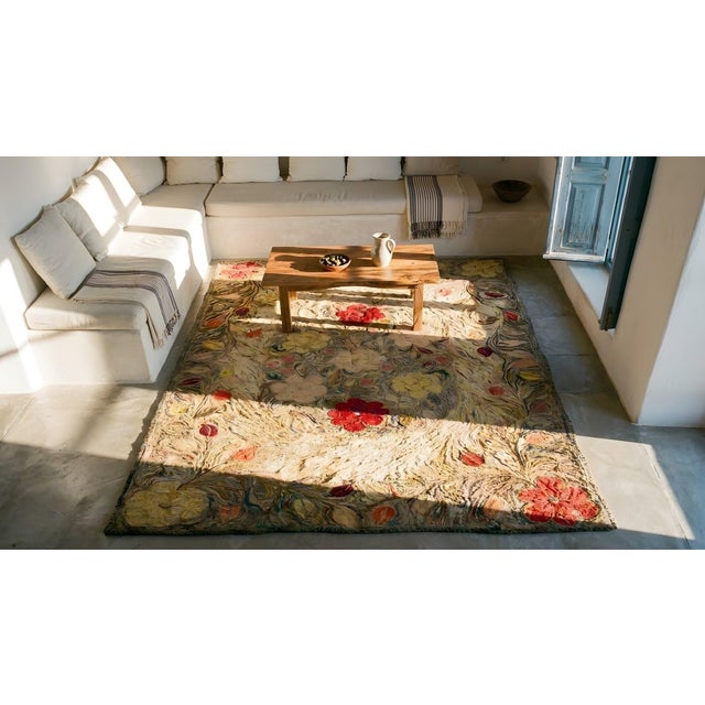 1880s Beige Floral Classic Folk Art Antique American Hooked Knotted Wool Rug For Sale - Image 12 of 12