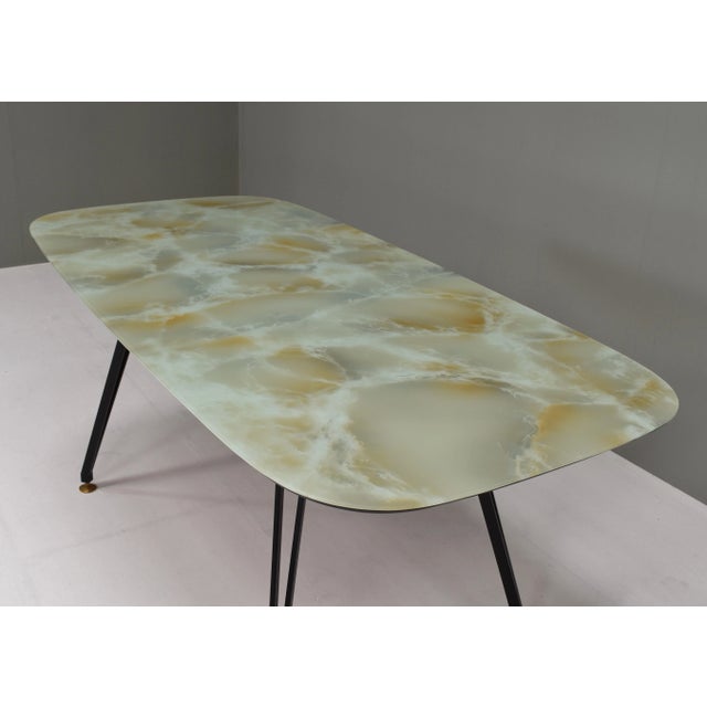 Metal Italian Dining Table with Metal Base and Glass Top and Brass, 1950s For Sale - Image 7 of 14