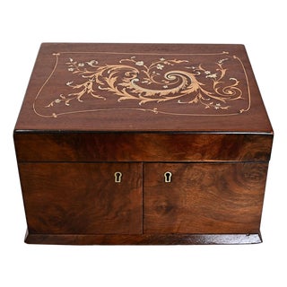 English 19th Century Rosewood & Inlay Jewelry Box For Sale