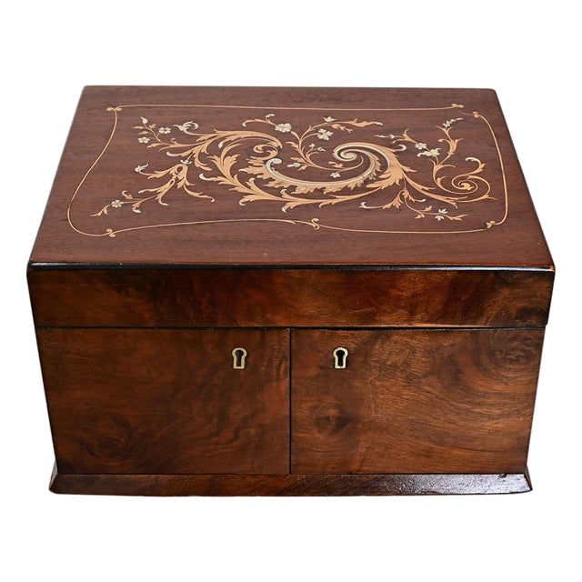 English 19th Century Rosewood & Inlay Jewelry Box For Sale