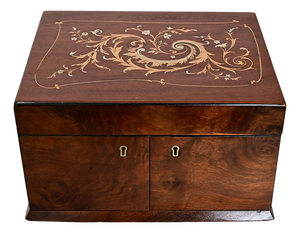 English 19th Century Rosewood & Inlay Jewelry Box