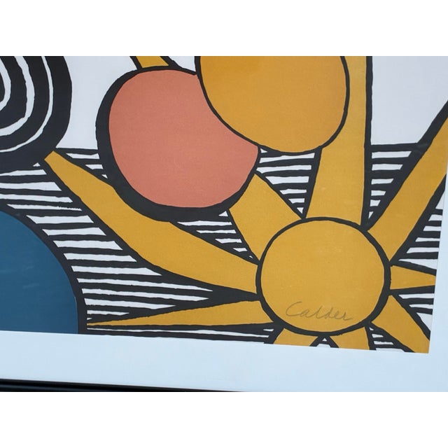This signed lithograph is a stunning showcase of Calder's iconic and impactful geometric style, with a dynamic arrangement...