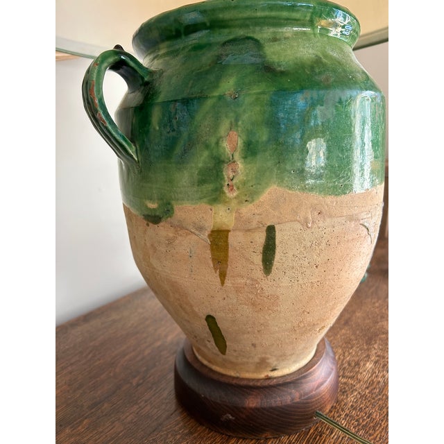 Green 19th Century French Provincial Green Glazed Confit Jar, Converted to a Lamp For Sale - Image 8 of 9