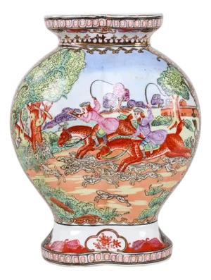 Vintage Hunt Scene Porcelain Double Vase