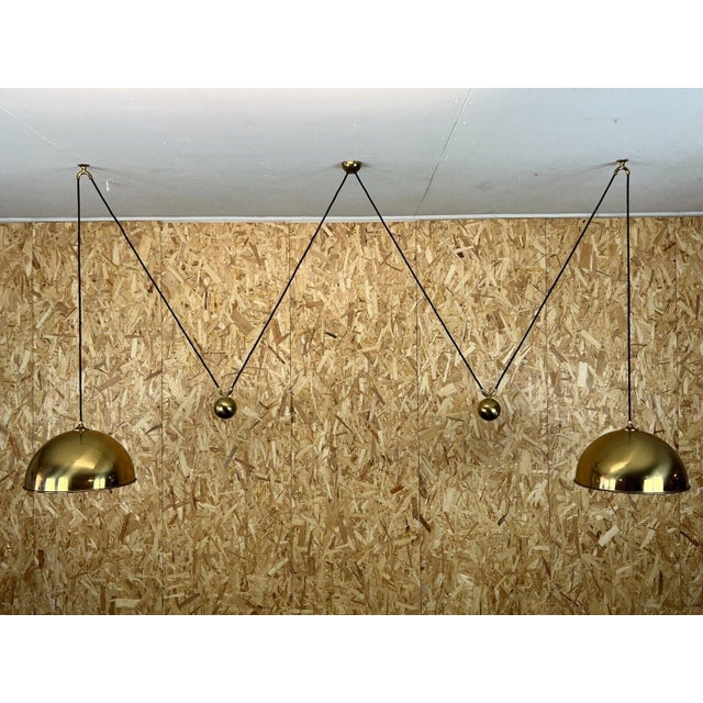 Mid-Century Brass Double Counterbalance Pendant Lamp by Florian Schulz For Sale - Image 12 of 14