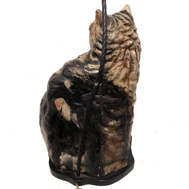1940s Painted Pottery/Terracotta Cat Lamp For Sale - Image 4 of 13