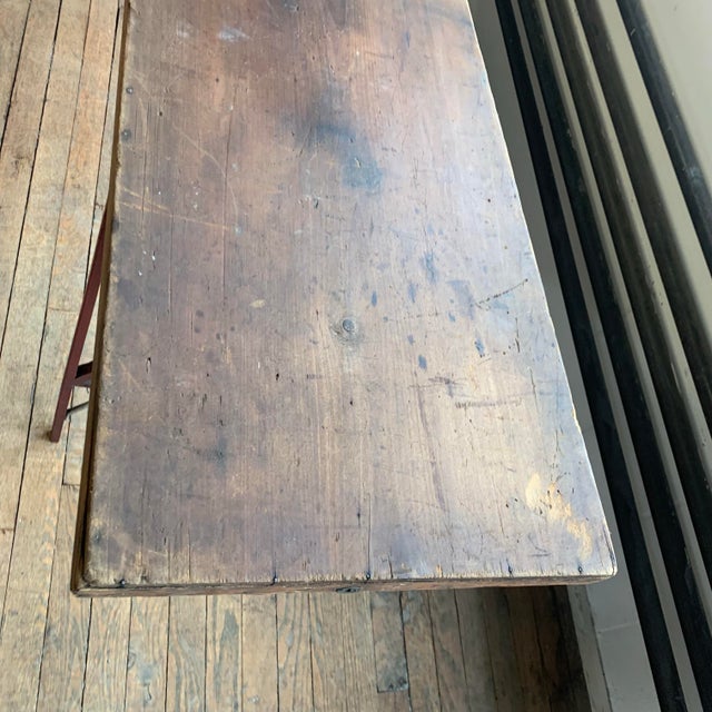 Rare incredible antique handmade wooden wallpaper table. Folds down. Bottom signed RB 1900. Have never seen one this...
