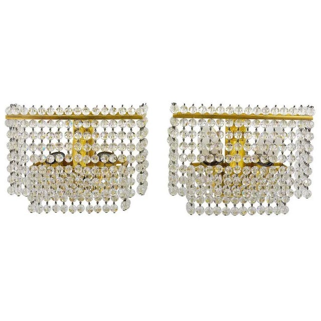 Square Gold-Plated Brass Sconces with Hand-Cut Crystals from Lobmeyr, 1970s, Set of 2 For Sale - Image 11 of 11
