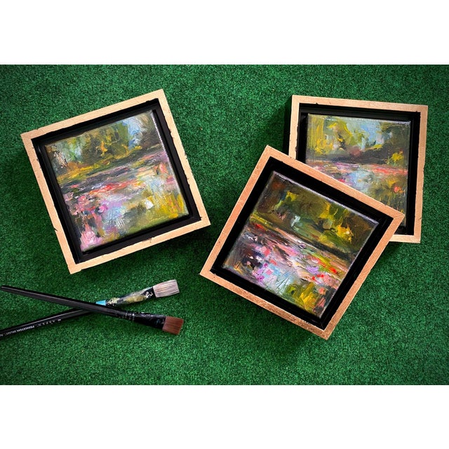 Impressionist Le Jardin de Monet, I by Leigh Ann Van Fossan | Oil on canvas Impression of a garden pond with flowers. For Sale - Image 3 of 3