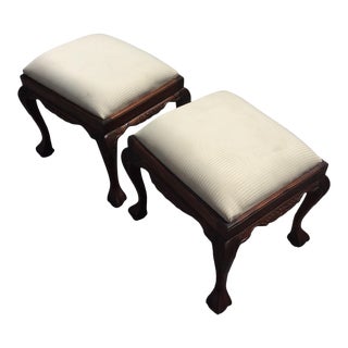 Vintage Mid Century Footstools in Solid Wood in Floral Carvings - a Pair For Sale