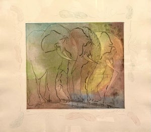 Stanley Boxer, Stanley Boxer Aquatint Intaglio Etching Elephant Herd Abstract Expressionist, 1979