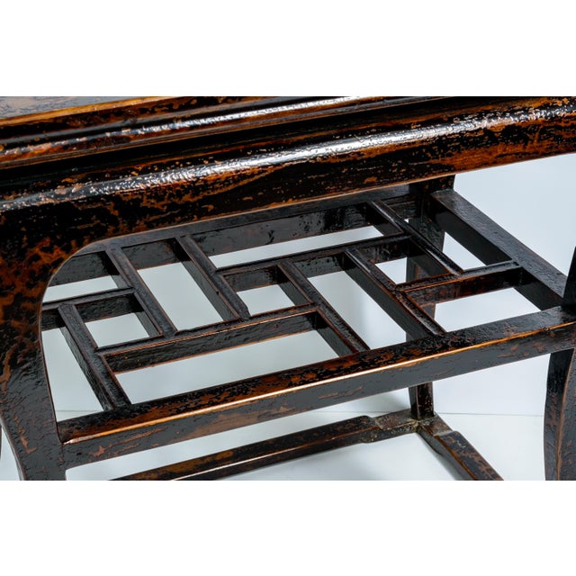 Pair Chinese Ming Style Two Tier Lacquered High Side Table For Sale - Image 12 of 13