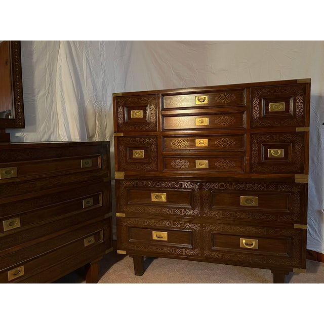 Vintage Latif Bros 100% Solid Rosewood Bedroom Furniture With Brass Hardware - Set of 5 For Sale - Image 12 of 12