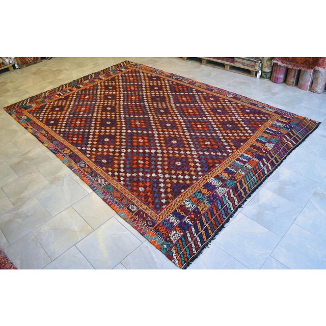 1960s Vintage Handwoven Braided Jajim Turkish Kilim Rug - 8′6″ X 12′8″ For Sale - Image 4 of 11