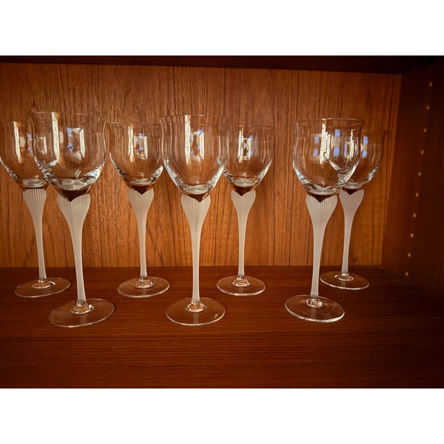 1980s Vintage 1980s Mikasa Sea Mist Crystal Wine Glasses - Set of 7 For Sale - Image 5 of 12