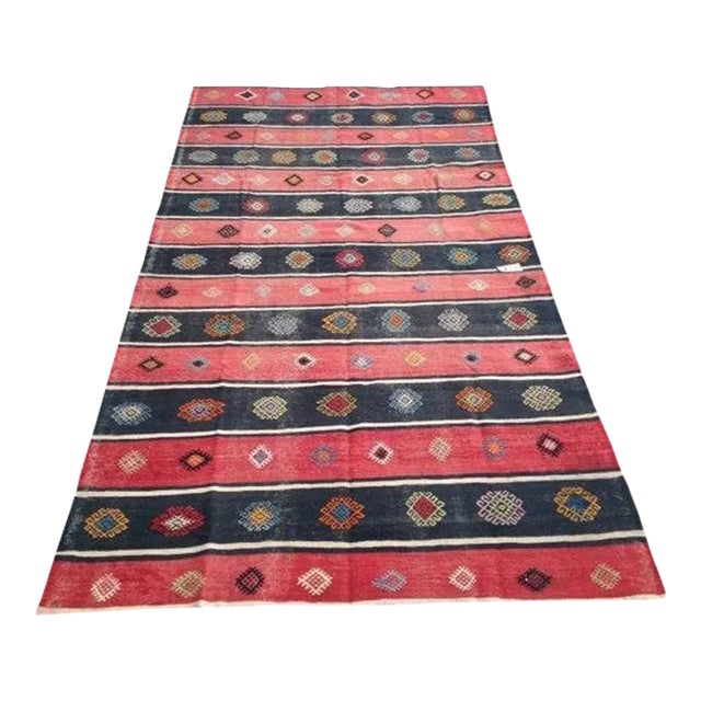 1960s Vintage Turkish Handmade Kilim Rug - 62.5x118" For Sale