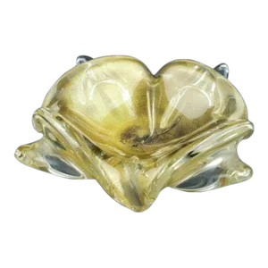 Mid-Century Murano Glass Biomorphic Ashtray in Gold Aventurine