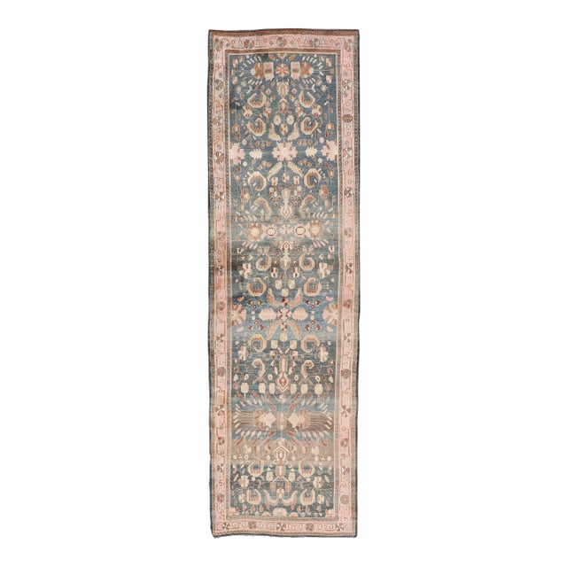 Antique Persian Tabriz With Medium in Light Teal Background & Light Pink Border 3'6 X 12'9 For Sale
