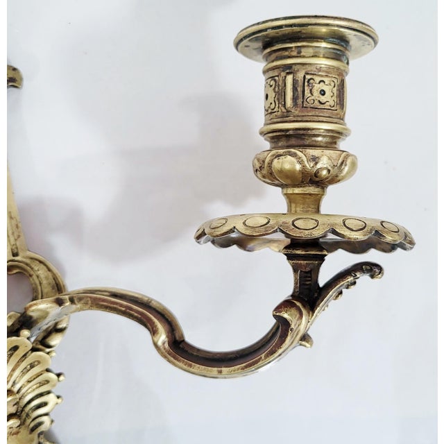 Pair Antique French Gothic Revival Style Bronze Wall Sconces W. North Wind Face For Sale - Image 12 of 14