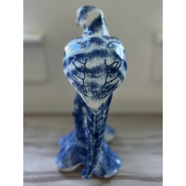 Vintage Hand-Painted Ceramic Chinoiserie Parrot in Classic Blue and White For Sale - Image 9 of 9