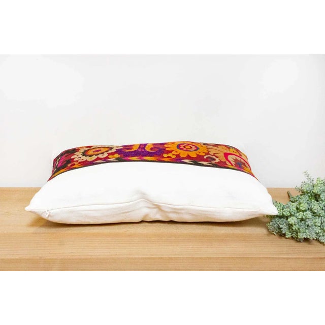 19th Century Jouri Antique Uzbek Suzani Linen Pillow For Sale - Image 5 of 7