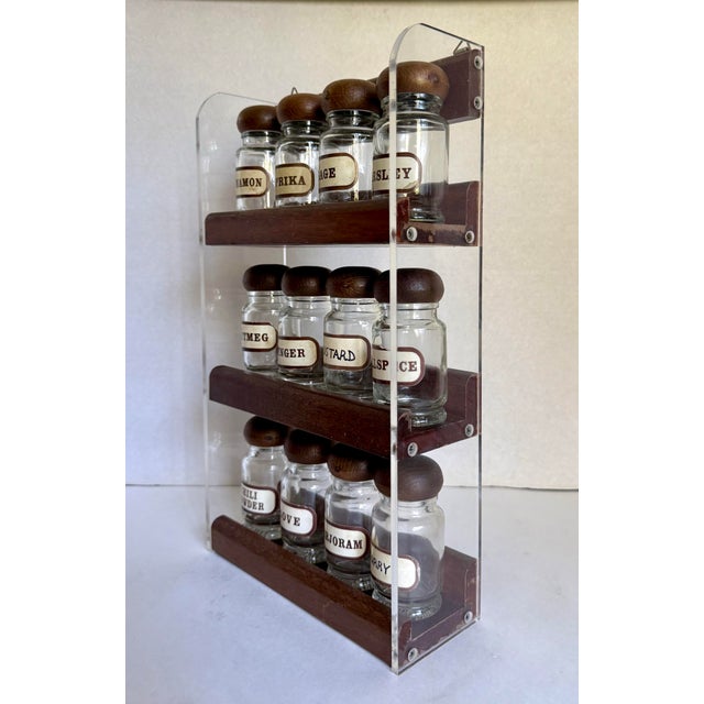 1960s MCM Acrylic and Wood Glass Bottle Spice Rack For Sale - Image 5 of 10