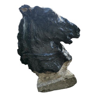 Statue Horse Horse in Black Painted Cement, Italy For Sale