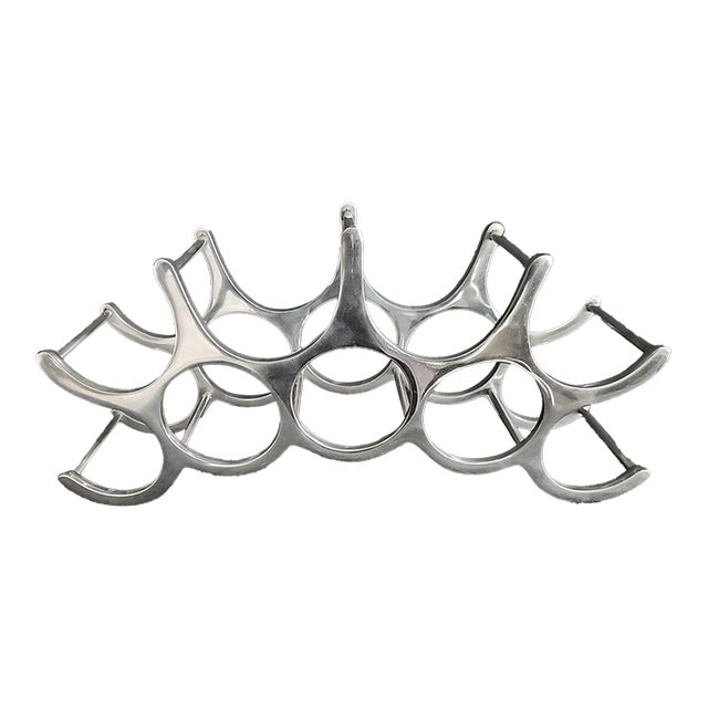 Vintage Mid-Century Modern Michael Noll Aluminum 9 Bottle Wine Rack For Sale