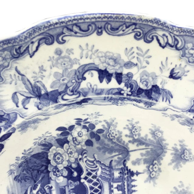 Vintage Sicilian Pattern Blue and White Transfer Soup Plate by Pountey and Co, the Bristol Pottery For Sale In New York - Image 6 of 7
