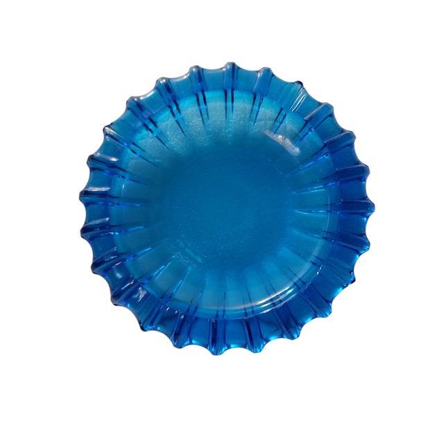 Glass 1960's Fostoria Blue Ashtray For Sale - Image 7 of 8