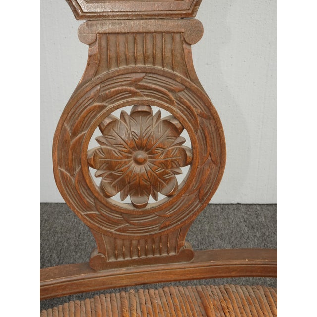 Vintage French Country Low Profile Brown Rush Accent Chair For Sale In Los Angeles - Image 6 of 13