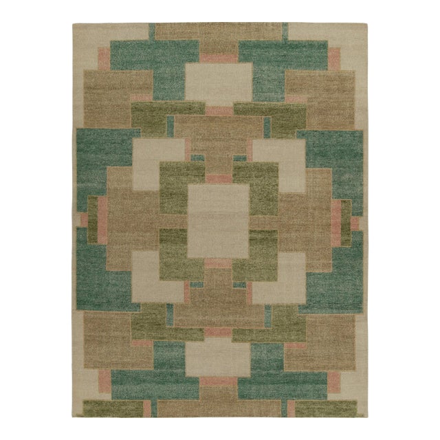 Rug & Kilim’s Oversized Piet Rug in Green and Taupe, 12x16 For Sale