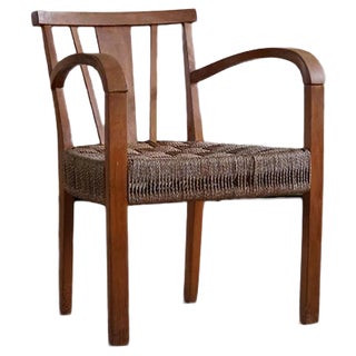 Danish Modern Lounge Chair in Beech and Papercord in the Style of Frits Schlegel, 1930s For Sale