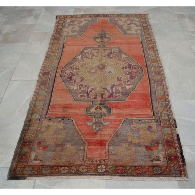 Distressed Area Rug Hand Knotted Muted Color Oushak Medallion Rug - 3'6'' X 6'8'' For Sale - Image 12 of 14