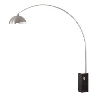 Iconic Arc Floor Lamp - Satin Nickel, Black Marble Base, Dimmable, Led Bulb Included For Sale
