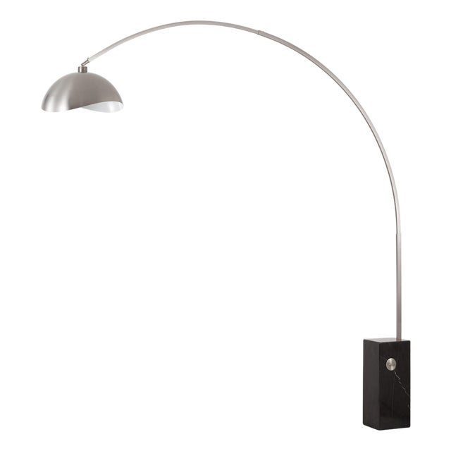 Iconic Arc Floor Lamp - Satin Nickel, Black Marble Base, Dimmable, Led Bulb Included For Sale