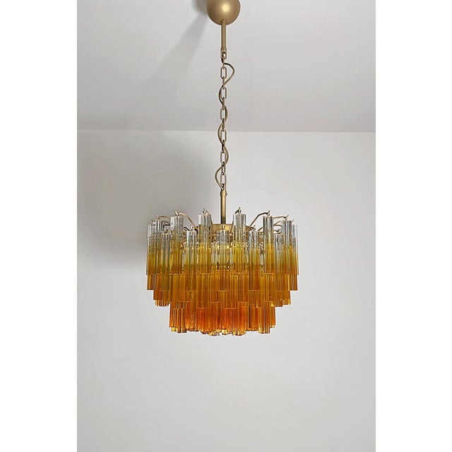 Glass Vintage Chandelier with Quadriedri Amber Shade & Gold Metal Frame, 1990 For Sale - Image 7 of 18
