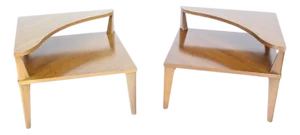 Mid 20th Century Pair of Large Square Light Walnut Step Corner End Tables Stands John Stuart MINT