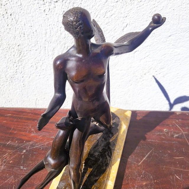 20th Century Man with Antelope in Bronze and Marble For Sale - Image 18 of 18