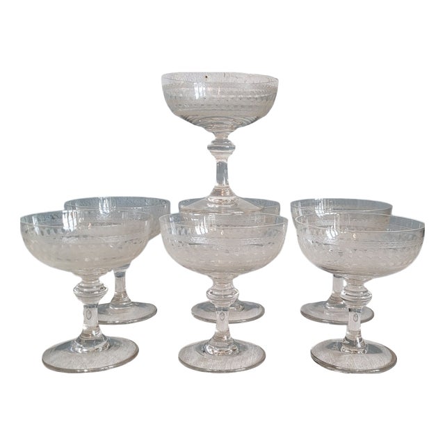 Crystal Champagne Glasses, Late 19th-Early 20th Century, Set of 7 For Sale