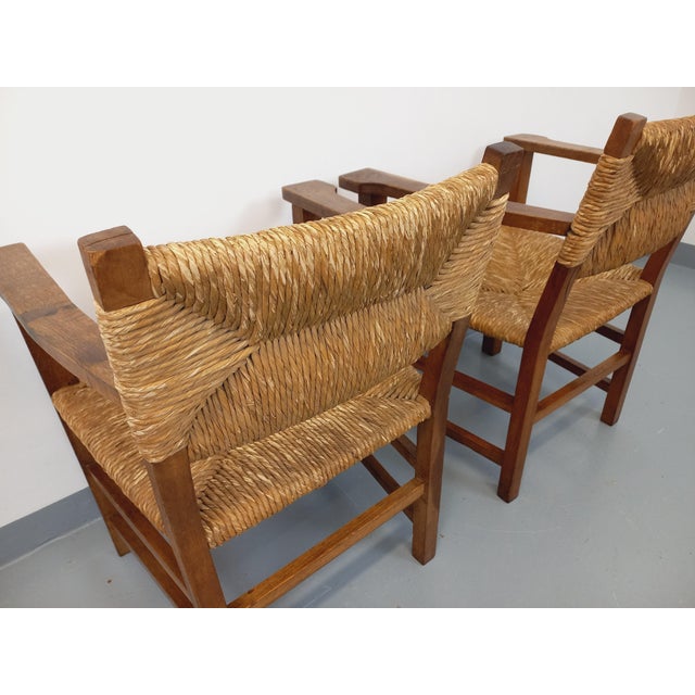 Brutalist Armchairs in Oak and Straw, 1960s, Set of 2 For Sale - Image 13 of 18
