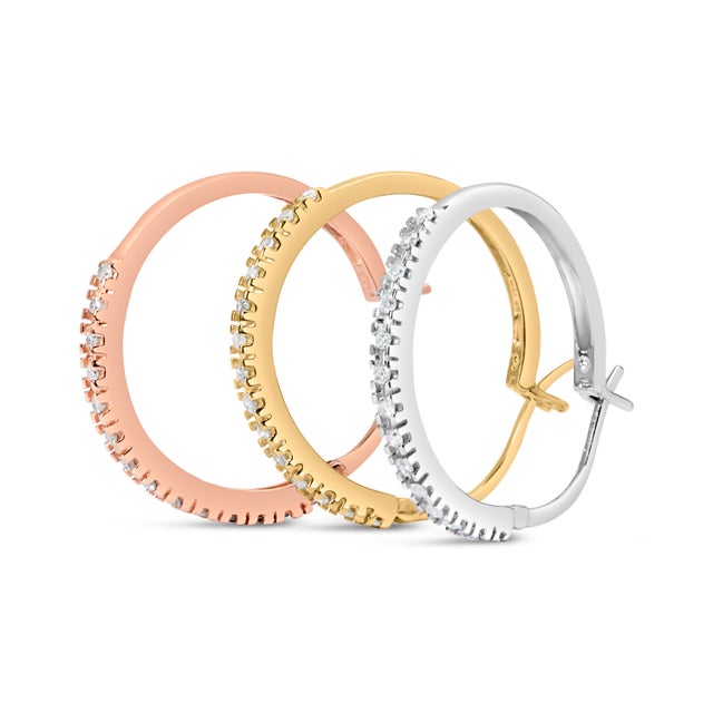 Introducing a mesmerizing masterpiece that will captivate your heart! Behold these enchanting 14K Tri-Toned Gold Triple...