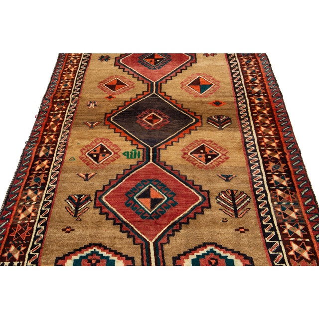1940s Vintage Persian Shiraz Scatter Wool Rug in Brown With Geometric Pattern For Sale - Image 5 of 8