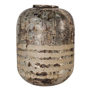 Patinated Mercury Glass Vase Acid Washed Silver Overlay Vase 8.5" For Sale