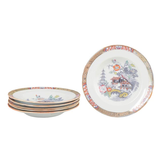 Japan Series Deep Plates in Faience from Rörstrand, Sweden, Set of 6 For Sale