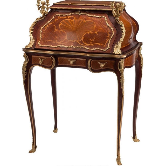 Fine Louis XV Style gilt bronze mounted bureau de dame desk. Height 43" x Width 29" x Depth 21".