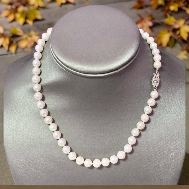Akoya Pearl Necklace 14 Karat White Gold 7.5 mm Certified For Sale - Image 12 of 13