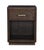 One soft-close drawer above open storage with aged bronze hardware pull