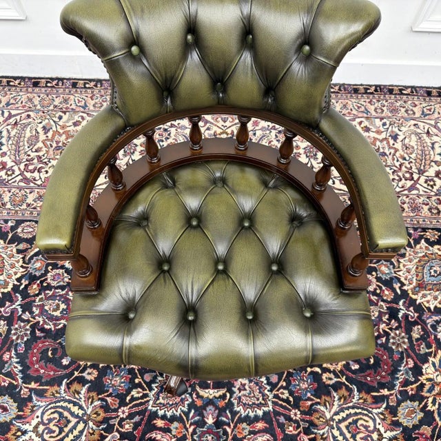 Chesterfield Desk Chair in Green Leather For Sale - Image 6 of 8