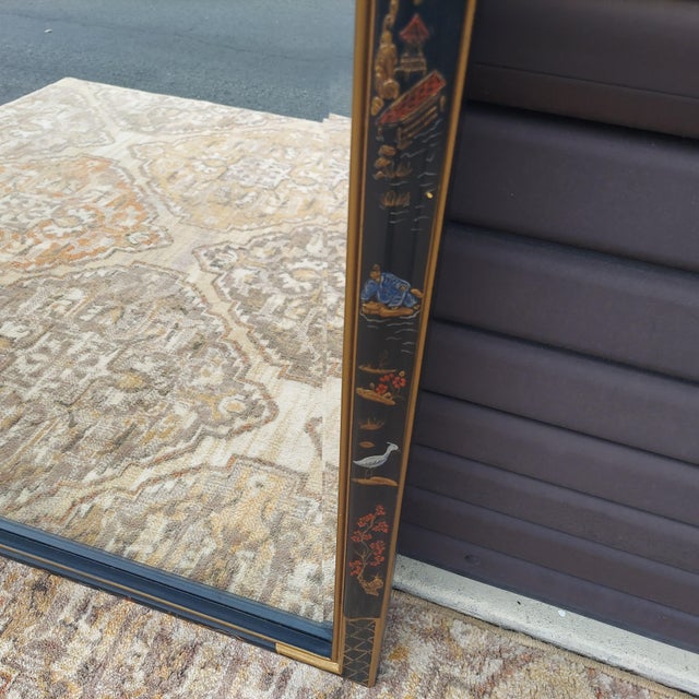 1970s Chinoiserie Vertical Black, Gold and Red Mirror For Sale - Image 4 of 12